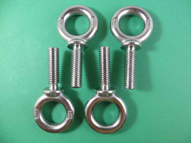 US STAINLESS 4 Pieces Stainless Steel 316 3/8" x 1 1/4" UNC Machinery Eye Bolt Marine Grade Bolt with 1" Eye ID Pitch of 16