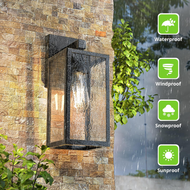 MAXvolador Outdoor Wall Sconce, Exterior Waterproof Wall Lantern Light Fixtures, Black Porch Lights with Toughened Glass Shade, Anti-Rust E26 Socket Front Door Wall Mount Lighting, 2 Pack Large - NewNest Australia