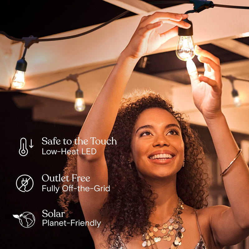 Brightech Ambience Pro Solar Powered Outdoor Patio String Lights - Commercial Grade 27 Ft Waterproof with 12 Edison Bulbs , Shatterproof LED - 2W , Soft White 2W - 3000K (Soft White) 27Ft
