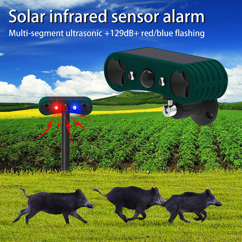 Solar Outdoor Motion Sensor Alarm: Upgraded Ultrasonic Solar Infrared Induction Alarm IP65 Outdoor Motion Detectors 129dB with Red/Blue Flashing Light (1) 1