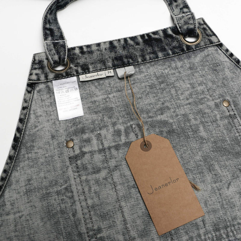 Jeanerlor - Denim Apron With Pockets for Women and Men - Washing Style | Adjustable S to XXL Adjustable:S to L Black