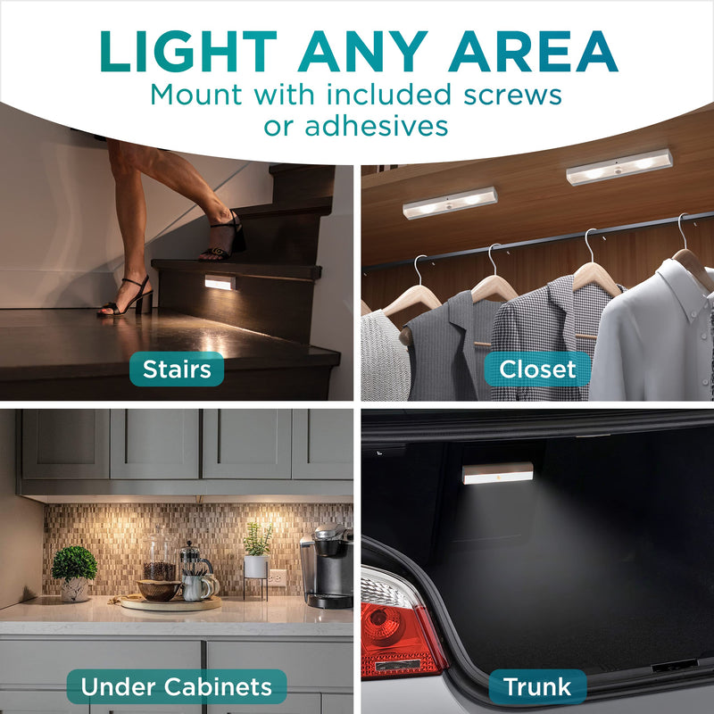 Brilliant Evolution Wireless LED Stair Lights 6 Pack - LED Motion Sensor Light - Closet Light - Battery-Operated Lights - Stick-On Lights - Motion-Activated Indoor Step Light - Motion Night Light