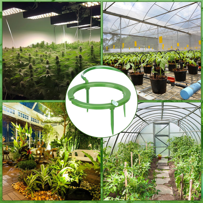 4 Set Hydro Halo Water Ring 5 W 3 Leg Support Drip Emitter Drip Ring with Built in 1/8 in Barbed Inlet Fitting 3 Removable Stakes for Grow Media Irrigation System Rain Watering Plants, Green 5 Inch 4