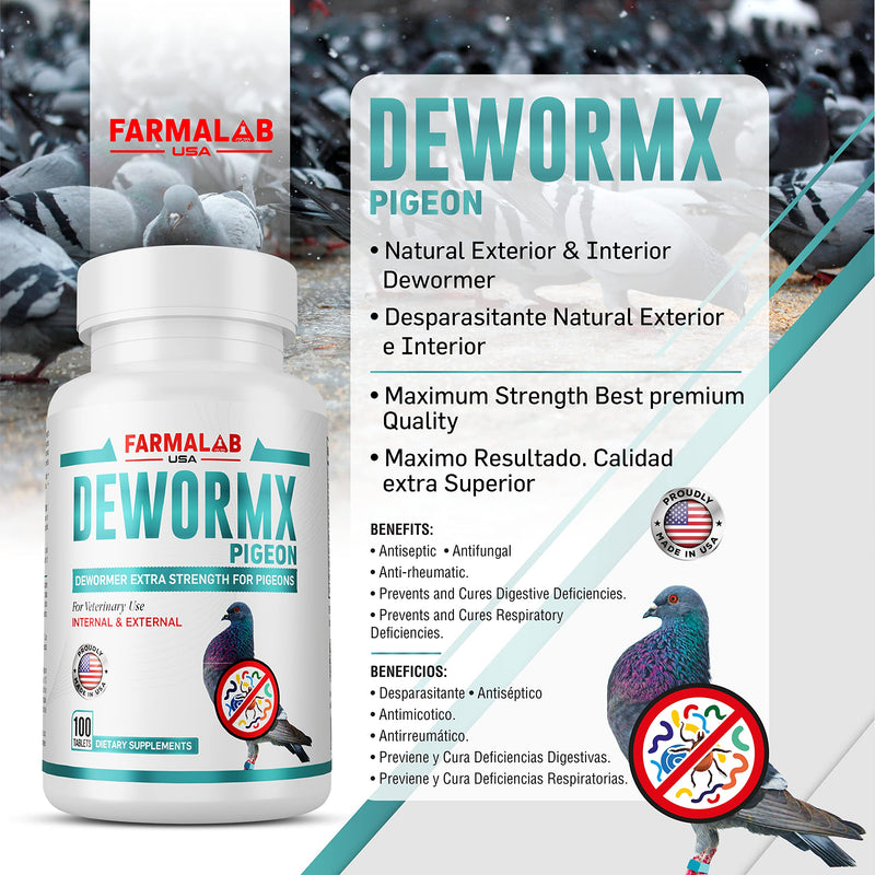 Farmalab Natural Dewormer Internal & External 100 Tabs Poultry - Vitamin for Poultry Rooster Hen Chicken Baby Chick Doves Pigeons and All Caged Birds (Pigeon Doves Squail) 100 Tabs Pigeons