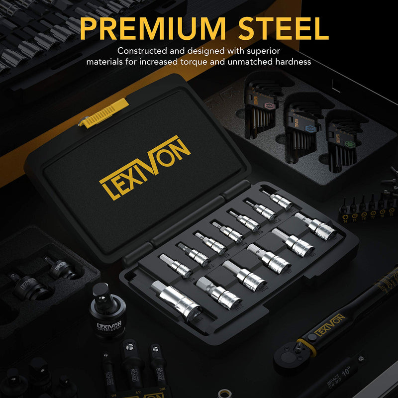 LEXIVON HEX Bit Socket Set, Premium S2 Alloy Steel | 13-Piece Metric 2mm - 14mm Set | Enhanced Storage Case (LX-141) METRIC 13pc