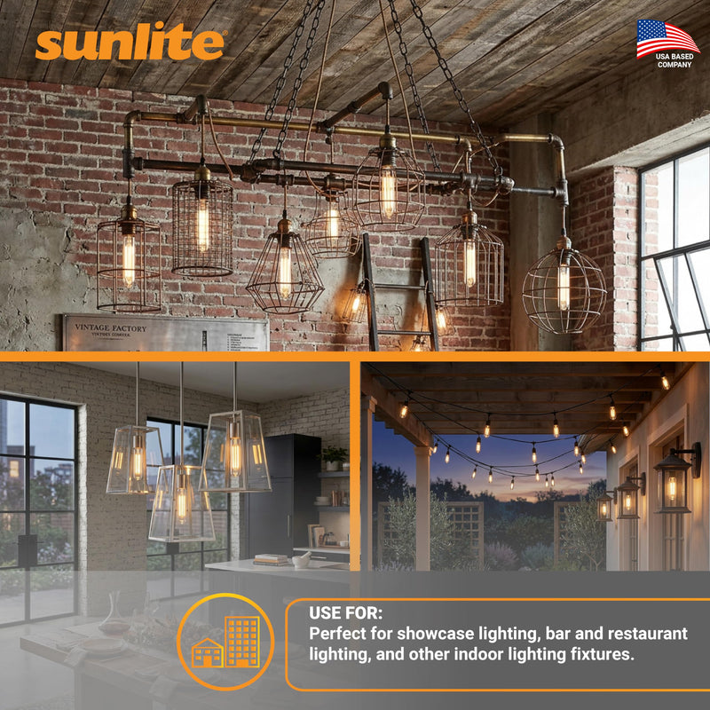 Sunlite LED Filament T10 Tubular Light Bulb, 2 Watts (25W Equivalent), 160 Lumens, Medium E26 Base, 120 Volts, Dimmable, 90 CRI, UL Listed, Clear, 3000K Warm White, 10 Pack