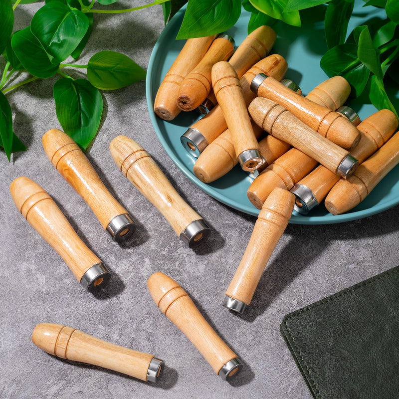 Wooden File Handle with Strong Metal Collars 20pcs, 10pcs Medium Wooden Handle for 6"-8" File and 10pcs Large Wood Handle for 10"-12" File, Screwdriver Hand Drill File Handle Yellow-2