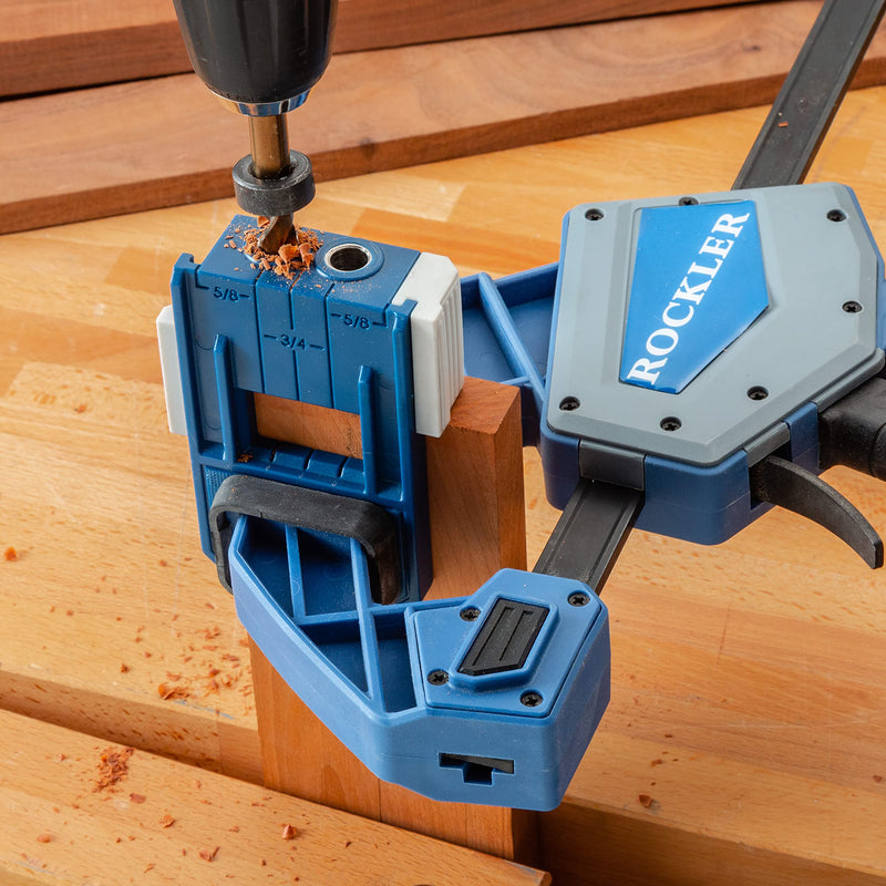 Rockler 3/8” Doweling Jig Kit w/Drill Bit & Stop Collar – Wood Dowel Jig kit – Dual Edge Stops for Easy Alignment w/Dovetail – Durable Nylon Jig w/Steel Bushings – Dowel Jointer Jig w/Hex Wrench