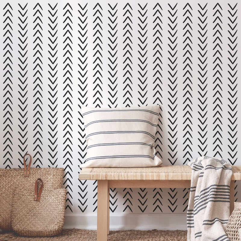 6 PACK 14'' Modern Geometric Minimalist Boho Lines Herringbone Arrows Brick Wall Stencils for Painting Large Pattern on Wall, Reusable Decorative Template for Scandinavian Painting Wall Décor