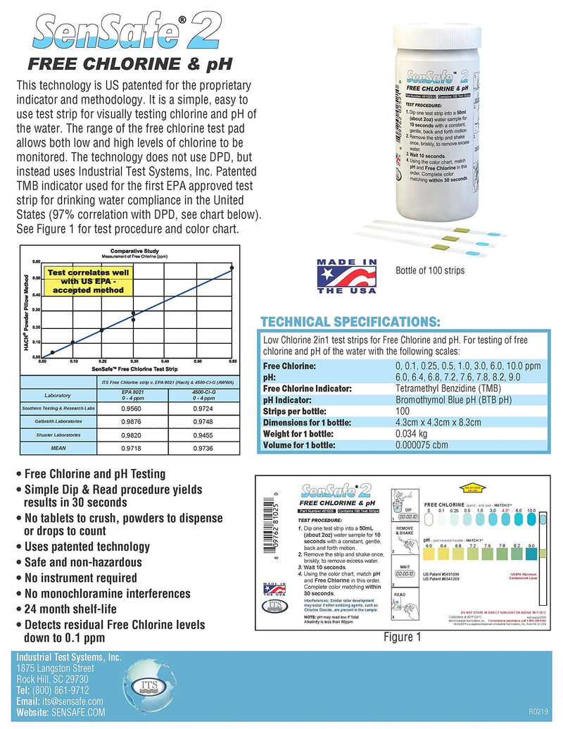 Industrial Test Systems 481025 SenSafe® Chlorine 2 (EPA FC/pH) Test Strips