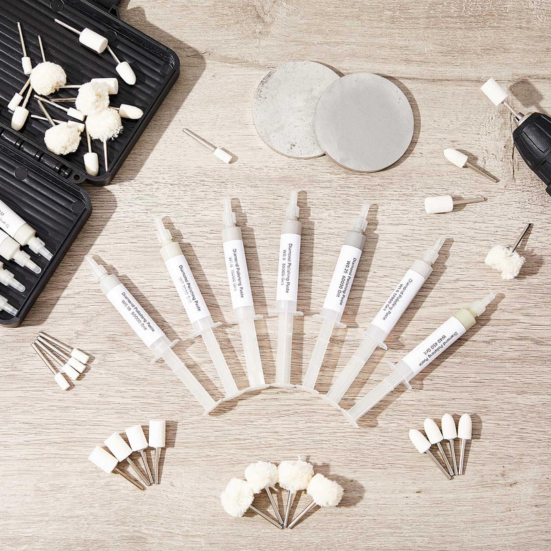 47 Pcs Diamond Paste Polishing Compound Kit, 36 Grinding Buffing Bits and 11 Oil Based Lapping Compound 450-Ultra Fine 80000 Grit with Box for Metal Coin Stone Jewelry Ring Polishing