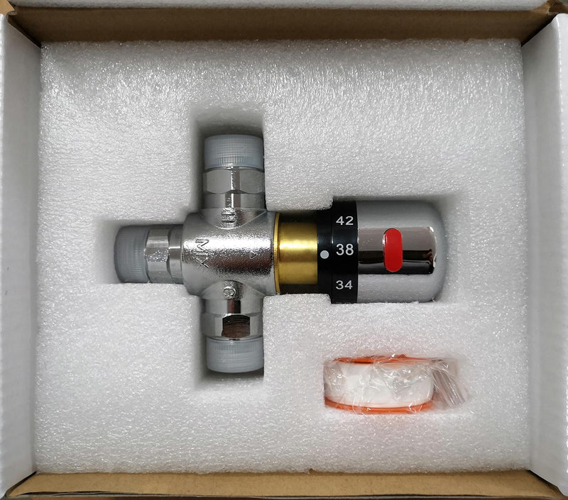 3 Way Thermostatic Water Mixing Valve DN15 Temperature Constant Control Hot and Cold G1/2 NPS Male Connections Anti Scald Temp Mixer Valves for Bathroom Under Sink Faucets Shower Bath Bidet (Chrome) Thermostatic valve