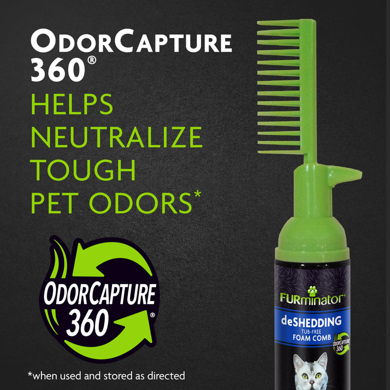 FURminator Tub-Free Deshedding Foam Comb, 3 Ounces, Grooming Comb for Cats Helps Freshen Coat and Reduce Odors with No Rinsing - PawsPlanet Australia