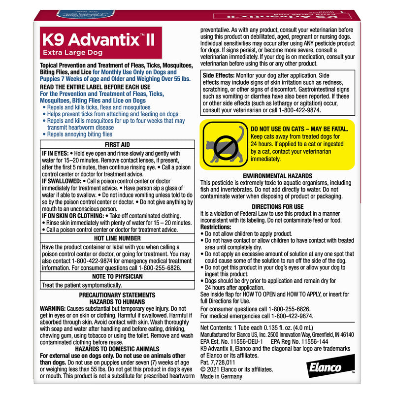 K9 Advantix II Flea and Tick Prevention for Extra-Large Dogs, Over 55 Pounds - PawsPlanet Australia
