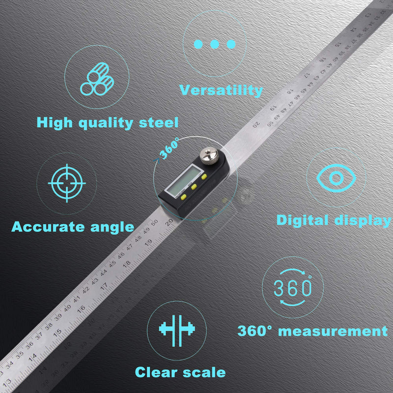 Delgada 20 inch/500mm Digital Angle Ruler and Stainless Steel Digital Angle Finder or Digital Protractor with Zeroing and Locking Function Battery Included 500mm Angle Ruler
