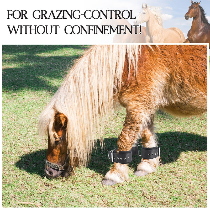 Horse Hobbles, 2-Leg Adjustable Soft Leather Horse Tack for Training, Grazing, Travel - Lightweight, Control Running, Comfortable Restraint Equipment (Black) 1 Black