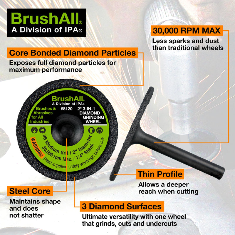 Diamond Grinding and Cut-Off Wheel (2" 3-in-1 Diamond Grinding Wheel) 2" 3-in-1 Diamond Grinding Wheel