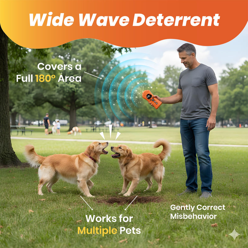 New Ultrasonic Dog Deterrent with 0-9 Variable Frequency Gears, 180° Wide Coverage, Multi-Breed Compatibility, and Built-in Flashlight – Safe & Effective Bark Control and Training Tool