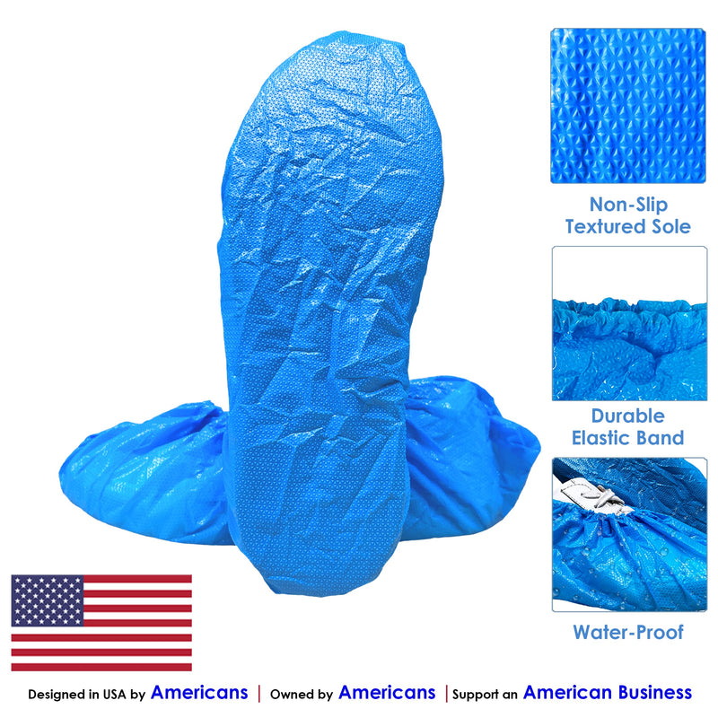 INNOVATIVE HAUS Extra Large Blue Waterproof Disposable Boot and Shoe Covers. Plastic Shoe Covers Disposable. Non-Slip Indoor Booties. 100 Pack