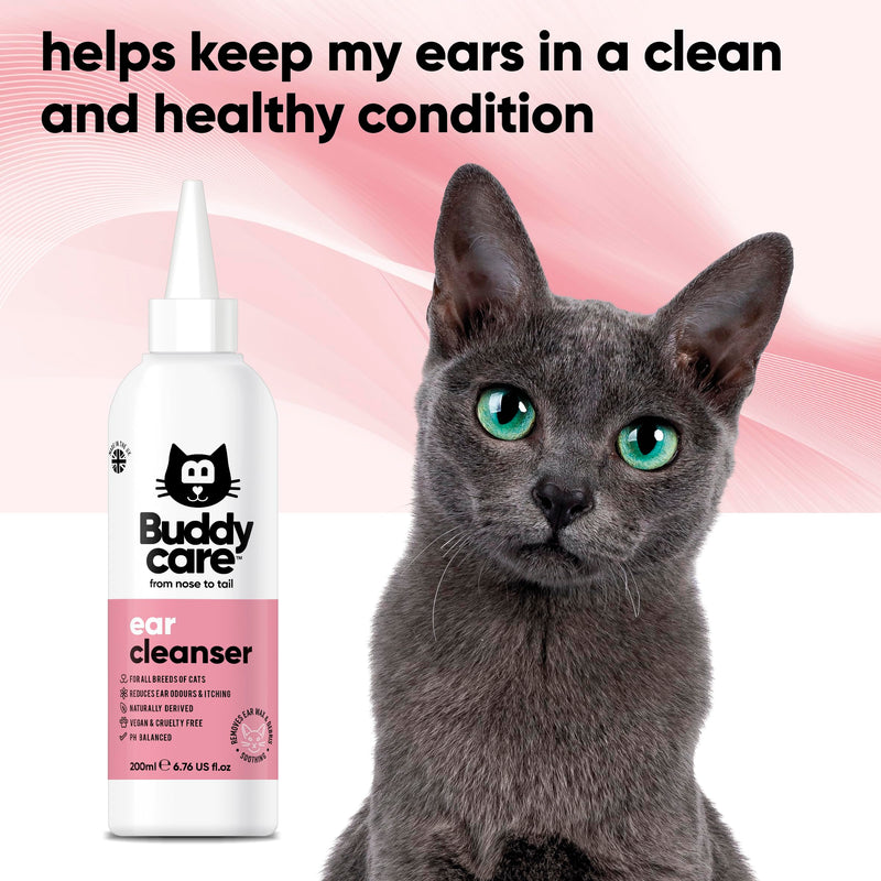 Cat Ear Cleanser by Buddycare | 200ml | Soothing Ear Cleaning Solution for Cats | Naturally Derived Ingredients With Aloe Vera 6.76 Fl Oz (Pack of 1) - PawsPlanet Australia