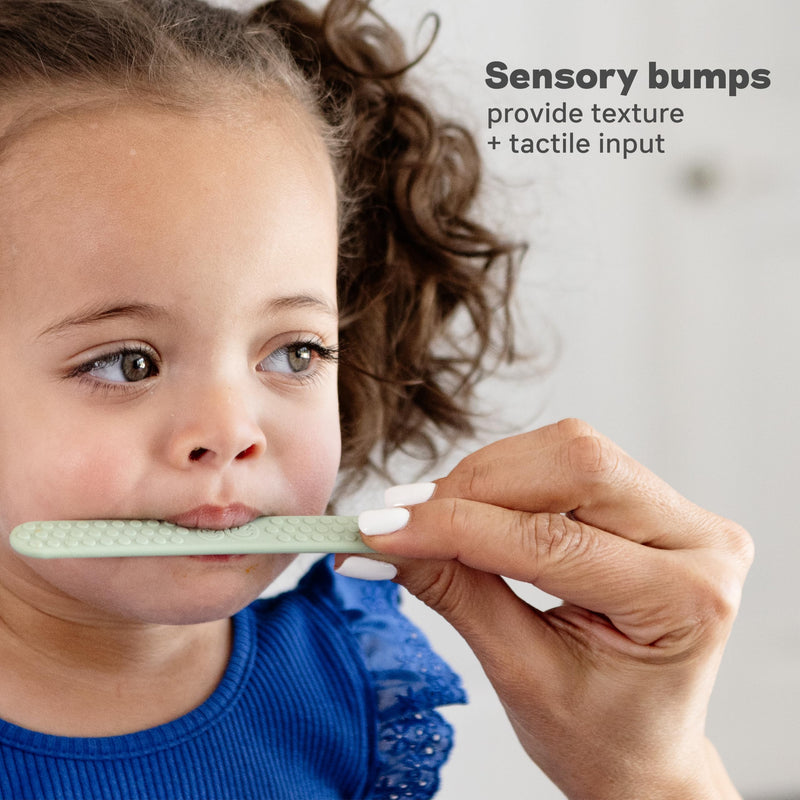 ezpz Sensory Tongue Depressors - All Ages (2 Pack in Blush/Pewter) - Silicone/Stainless Steel Tongue Depressor for Visibility Into The Mouth + Healthy Oral Care Routine