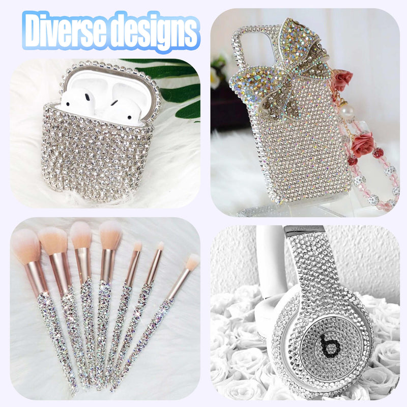 38000Pcs Bedazzling Kit with Rhinestones, Silver Clear Flatback Gems for Diamonds Art, 4 Boxes Bedazzler Kit Tweezers, Wax Pen & 4×10ml B7000 Jewelry Glue for Nail Art, Clothing, Crafts Set 01
