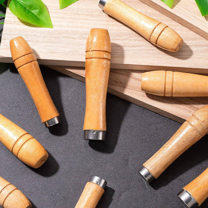 10pcs Wooden File Handles with Metal Collar, Medium Wooden Handle for 6"-8" File & Large Wood Handle for 10"-12" File, Ergonomic Wood Handle for File Screwdriver Hand Drill