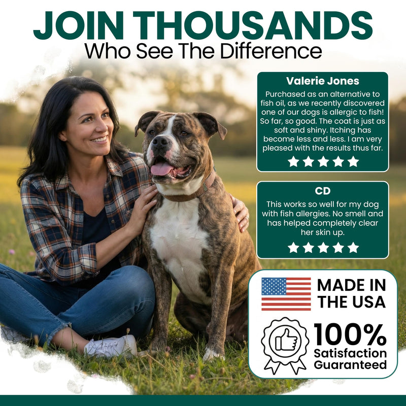 Vegan Omega 3 Oil for Dogs - 8 oz of Fish Free Algae Oil for Healthy Skin and Coat - Made with Omega 3 and 6 Fatty Acids, EPA, DHA, and DPA - Made in the USA 8 oz.