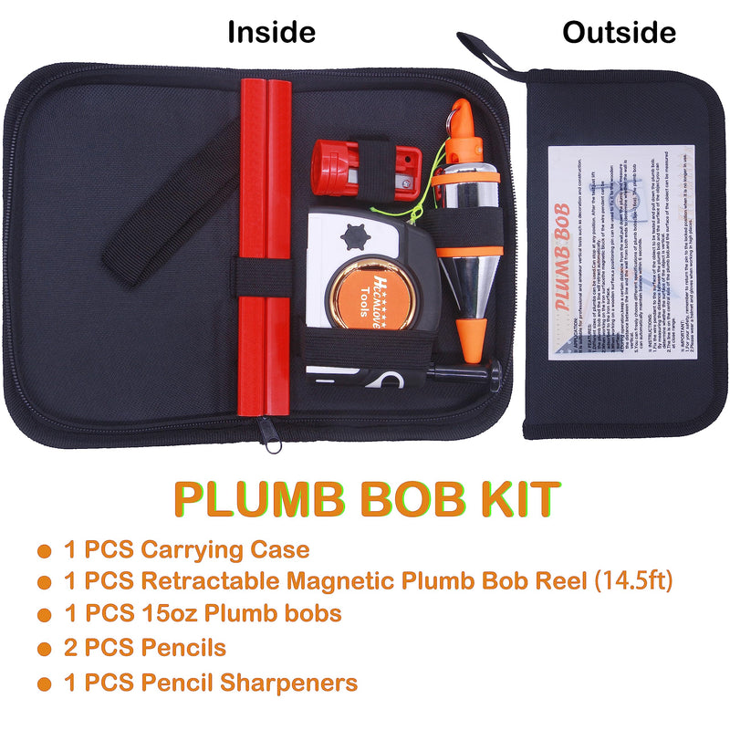 Plumb Bobs Magnetic - 15 oz(425g) Plumb Rite With 14.5 ft(4.5m) String,Sharpener,2 Pencils,Carrying Case,Line Reel Used in Construction Can Automatically Stretch the Line,Quickly Stabilize the Plumbob 15oz(425g) 14.5ft(4.5m)