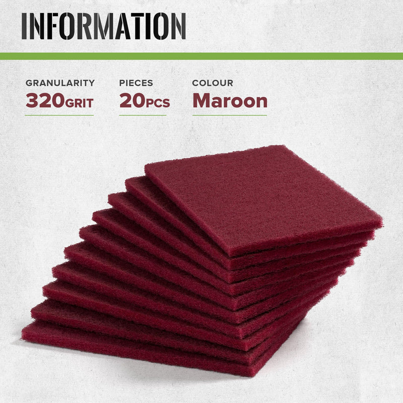 6” x 9” Maroon Scuff Pad 20PCS General Purpose Scrub Pad Automotive Abrasive Pads for Scuffing,Sanding,Scouring,Surface Adhesion Preparation 320 Grit-Maroon-20PCS