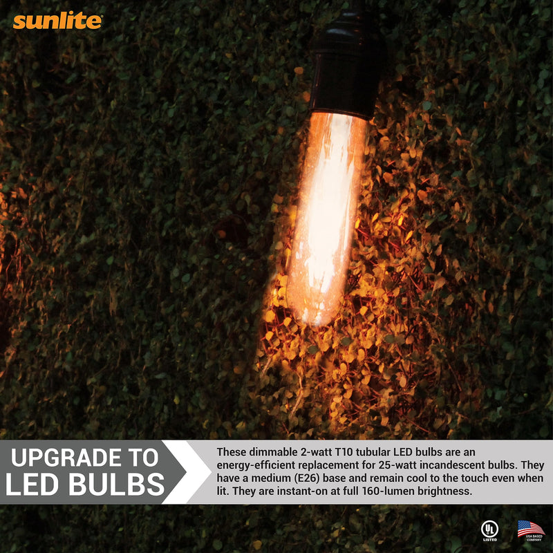 Sunlite 41790 LED Edison T10/T30 Tubular Light Bulb, 2 Watts (25W Equivalent), 160 Lumens, Medium E26 Base, 120 Volts, Dimmable, 90 CRI, UL Listed, Clear, 2700K Soft White, 6 Pack
