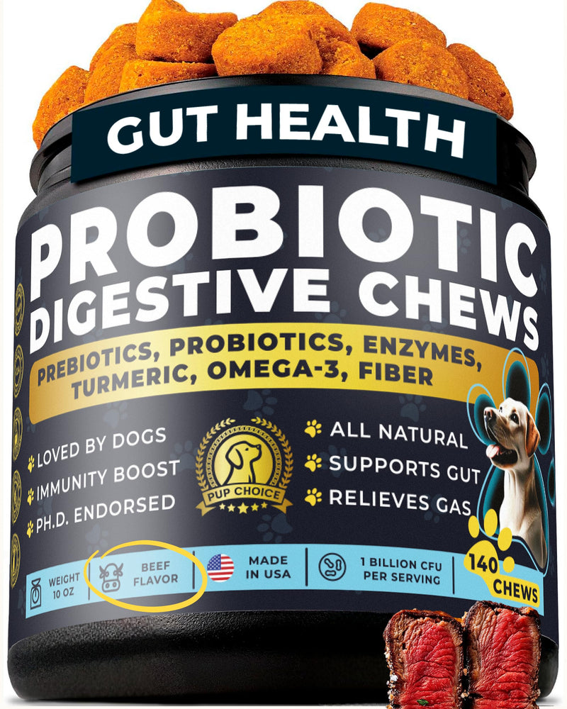 Dog Multivitamin & Probiotic Bundle – Daily Vitamins & Digestive Support Chews – Supports Gut Balance, Digestive Comfort, Skin, Coat, Immune & Joint Health – All Breeds, Puppies, Seniors 140+140 Chews