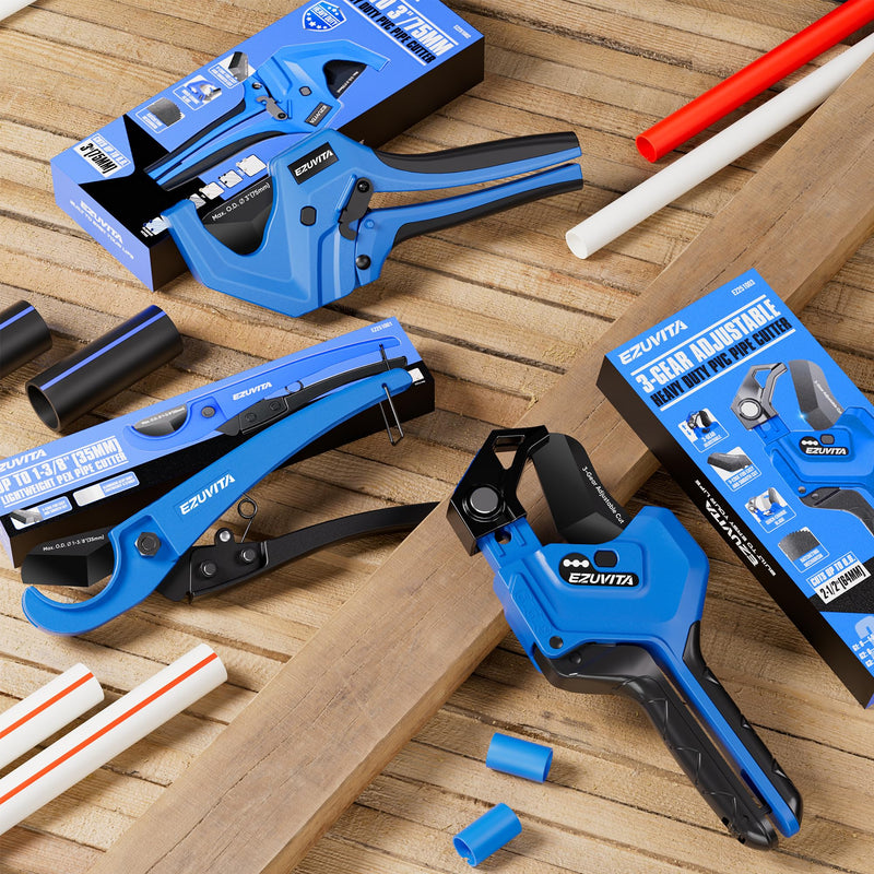 Ratchet PVC Pipe Cutter, Cuts Up to 3", Heavy-Duty Aluminum Ratchet Tubing Cutter Tool for PEX, PVC, CPVC, PE, PP, ABS and Rubber Hose, Suitable for Home Repair and Plumbing 3"