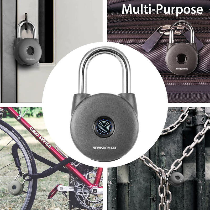 Fingerprint Padlock, Smart Lock with Key Backup, Waterproof for Gym, Luggage, Bookcase, Suitcase, Backpack, Bike, School Locker (Gray)