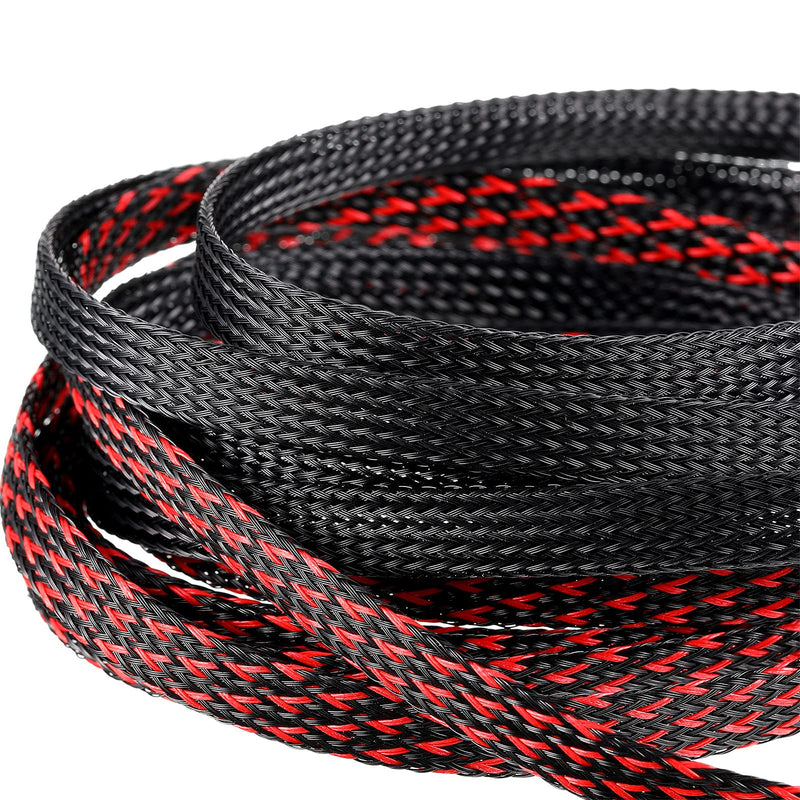 96ft Wire Loom Braided Cable Sleeve Covers Cord Management with 127 Pieces Tube Heat Shrinkable for Audio Video Cable Cord Protectors from Pets (Black and Red,1/2 Inch, 1/4 Inch, 3/8 Inch) 1/2 Inch, 1/4 Inch, 3/8 Inch Black and Red