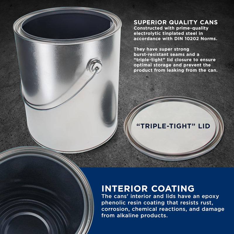 Master Elite 1 Gallon Lined Empty Metal Paint Can Bucket with Lids, 2-Pack