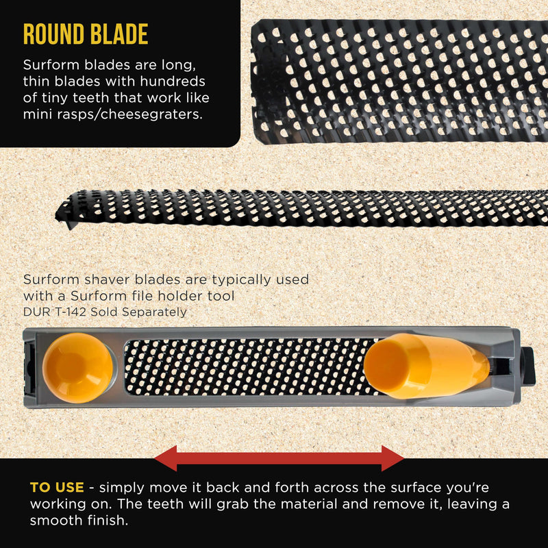 Dura-Gold 10-Inch Half Round Standard Cut Replacement Blade, Pack of 6 - Steel Shaver Cheesegrater Rasp for Auto Body Filler, Dent Repairs, Wood Fiberglass - Shaping Curved Surfaces Hand Plane Scraper Half Round Blade