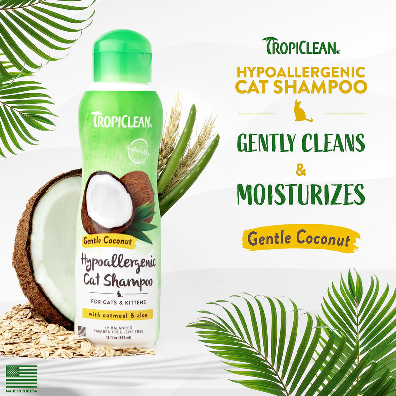 TropiClean Coconut Hypoallergenic Cat Shampoo | Gentle Kitten Shampoo for Sensitive Skin | Natural Shampoo Derived from Natural Ingredients | Made in The USA | 12 oz. Gentle Coconut - PawsPlanet Australia