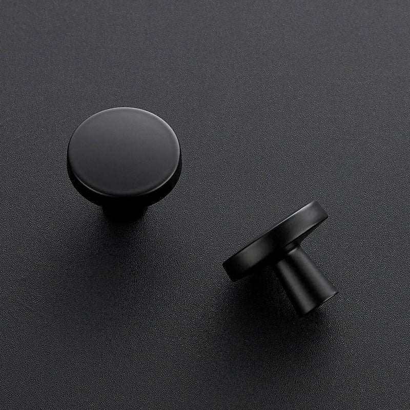 JOY DECOR 5 Pack Kitchen Cabinet Knobs Solid Drawer Knobs Dresser Knobs 1-1/4 Inch Drawer Pulls Matte Black Cabinet Hardware for Dresser Drawers Round Cabinet Door Knobs Simple Drawer Handles