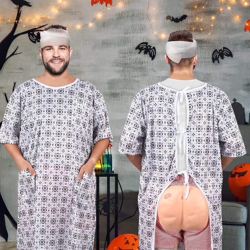 Patient Gown Party Costume Set for Adult Hospital Gown Funny Butt Shorts for Halloween Cosplay Party Men Women Medium
