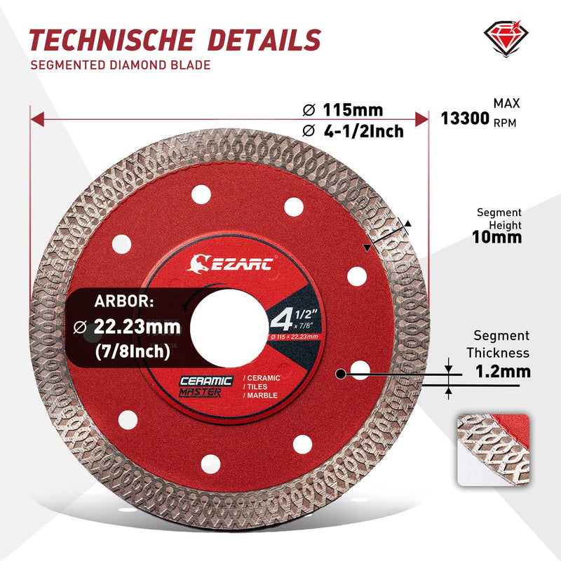 EZARC 4-1/2 inch Super Thin Diamond Blade, Diamond Saw Blades for Angle Grinder, 4.5" Tile Blade for Smooth Cutting Porcelain Ceramic Granite Marble Tile (2-Pack) 4.5 Inch 2