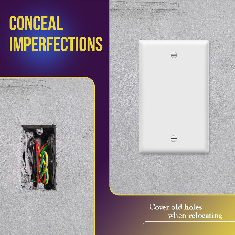 ENERLITES Blank Cover Wall Plate, Gloss Finish, Standard Size 1-Gang 4.50" x 2.76", Polycarbonate Thermoplastic, 8801-W, White Screw