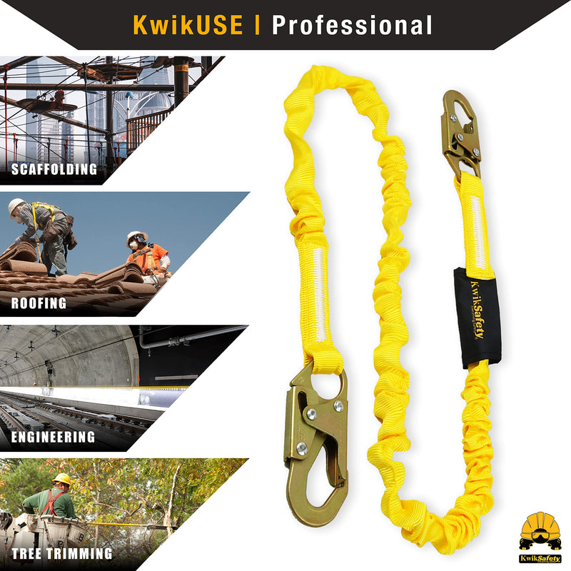 KwikSafety - Charlotte, NC - Rattler [1 Pack] Internal Shock Absorber Single Leg 6ft Safety Lanyard OSHA ANSI Fall Arrest Protection Equipment Snap Hooks Construction Arborist Roofing 1. Single-Leg 1 Pack