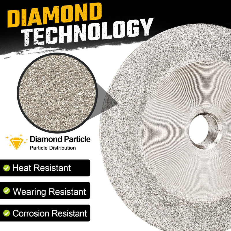 Double-Sided 45° Diamond Grinding Wheel 1/4" Shank Die Grinder Drill Attachment Sanding Bit for Wood & Metal, Threaded Repair, Tungsten & Lawn Mower Blade Sharpening Double-Sided 45° Wheel