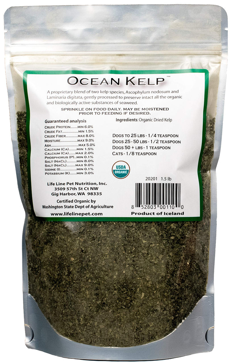 Life Line Pet Nutrition Organic Ocean Kelp Supplement for Skin & Coat, Digestion in Dogs & Cats 1.5lb - PawsPlanet Australia