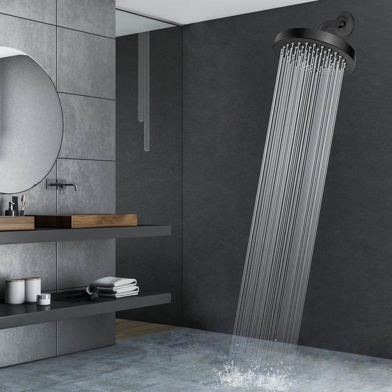Voolan Shower Arm with Flange and Teflon Tape, Extension Shower Head Arm for Bathroom Fixed Shower Head, Solid Stainless Steel, Wall Mounted (6 Inch,Black) Black 6 Inch
