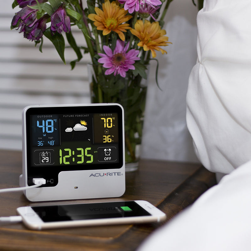 AcuRite 01129M Alarm Clock with USB Charger, Outdoor Temperature & Weather Forecas