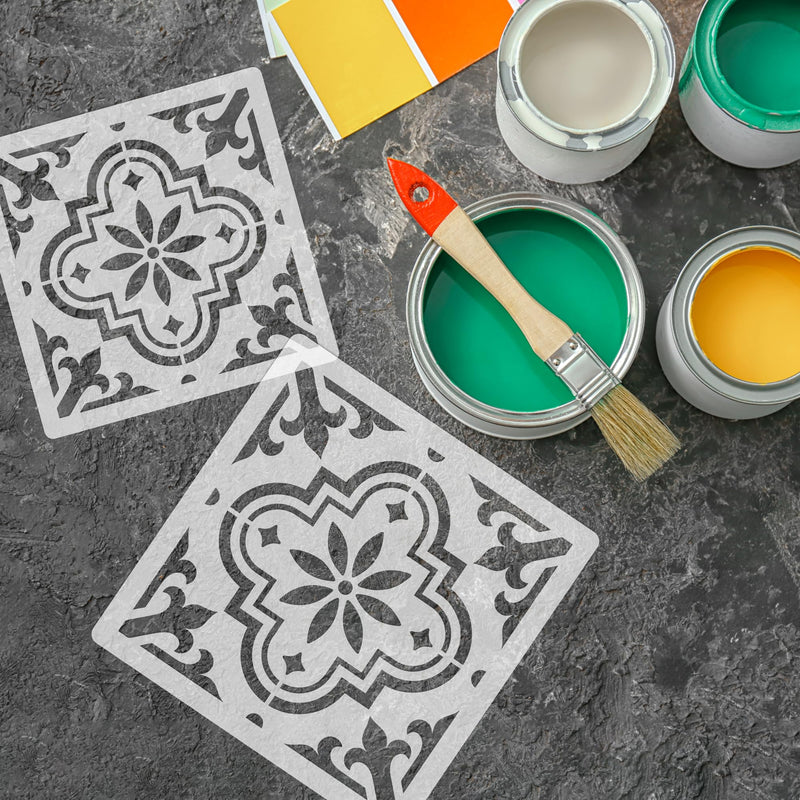 NAKLEO Valetta Tile Reusable Plastic Stencil - 20x20cm / 7.9” x 7.9” - Spanish Floral Moorish - Moroccan Geometric - Paver Block Concrete Floor Wall Painting Template Wood 7.9x7.9" - NewNest Australia
