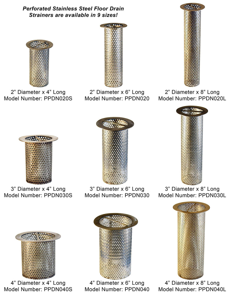 4" Commercial Floor Drain Strainer, 4" Tall, Perforated Stainless Steel