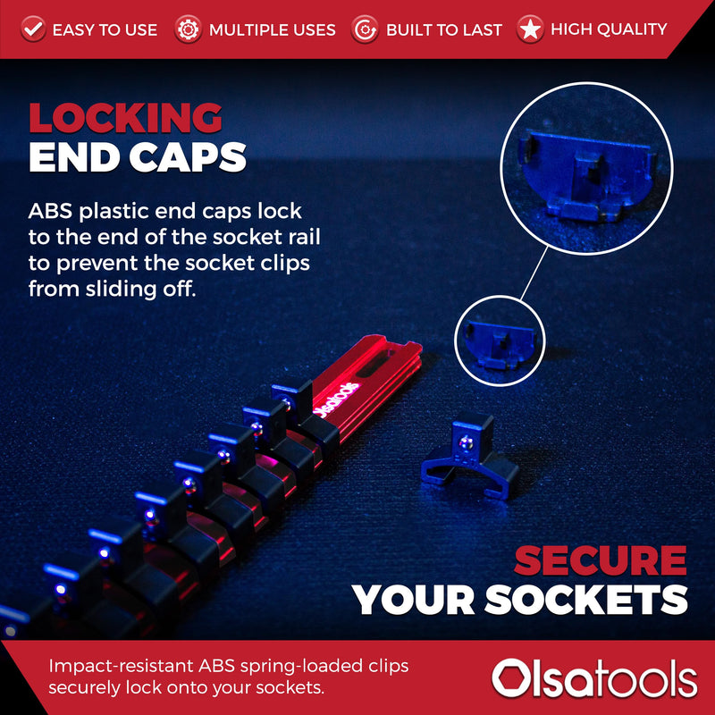 Olsa Tools 3/8-Inch Drive Aluminum Socket Organizer with Locking End Caps | Professional Quality Socket Holder (RED) Red